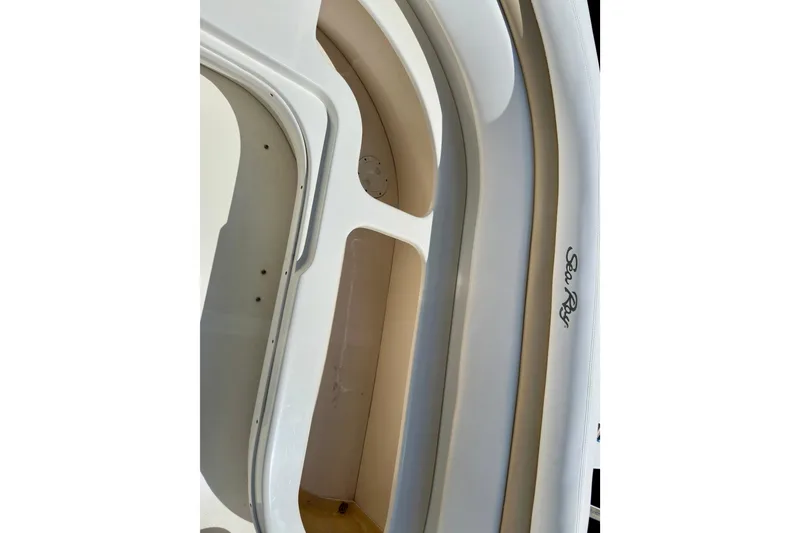 Slide: The Image of 2008 Sea Ray 340 Sundancer boat interior detail with logo visible. - 43