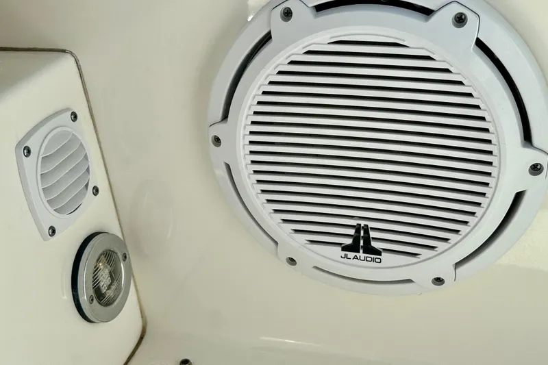 Slide: The Image of JL Audio speakers on 2008 Sea Ray 340 Sundancer boat interior. - 70