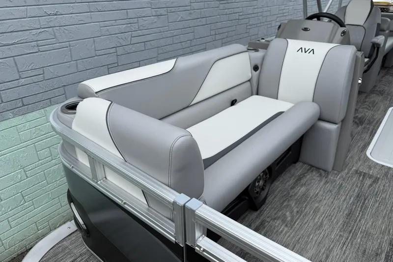 Slide: The Image of 2025 Avalon Venture Quad Lounger 2180 with sleek gray and white seating. - 10
