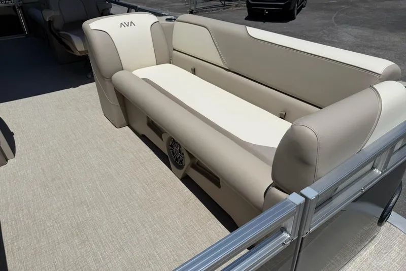 Slide: The Image of 2025 Avalon 2380 Venture Quad Lounger with beige seating and modern design. - 10