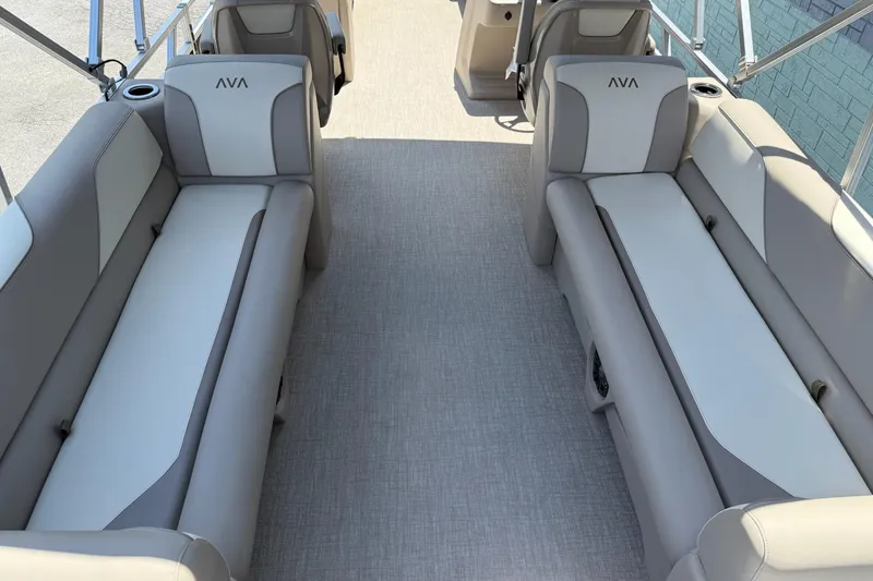 Slide: The Image of 2025 Avalon 2380 Venture Quad Lounger interior with spacious seating and modern design. - 8