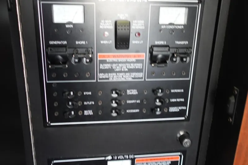 Slide: The Image of Electrical control panel on a 2016 Monterey 355 Sport Yacht. - 39
