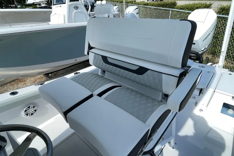 Slide: The Image of 2026 Blackfin 242HB boat seating with modern design and quilted upholstery. - 15