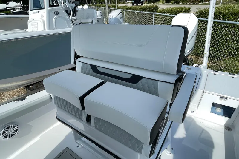 Slide: The Image of 2026 Blackfin 242HB boat seating with modern design and comfortable upholstery. - 16