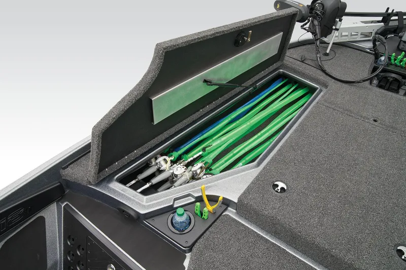 Slide: The Image of Manufacturer Provided Image: Open storage compartment on 2026 Nitro Z18 Pro boat with fishing rods. - 20