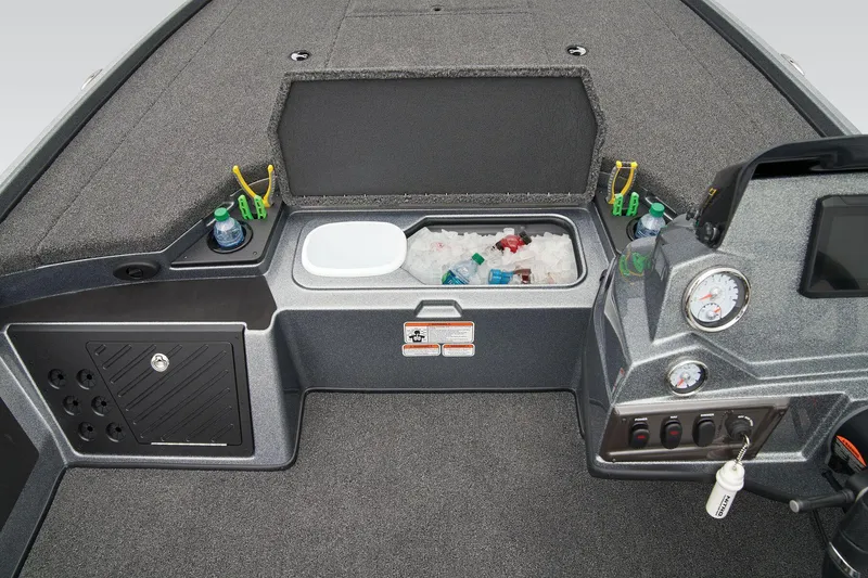 Slide: The Image of Manufacturer Provided Image: 2026 Nitro Z18 Pro boat interior with storage, cooler, and control panel. - 24