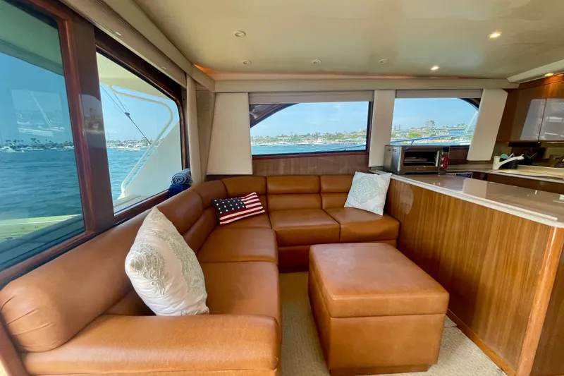 Slide: The Image of Luxurious interior of 2005 Viking 48 Convertible yacht with leather seating and ocean view. - 33