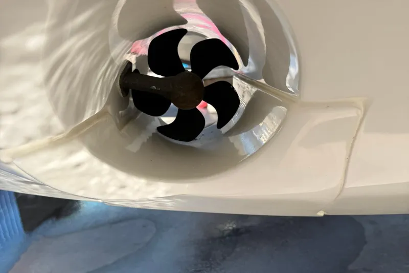 Slide: The Image of Close-up of a 2024 Jeanneau Leader 10.5 CC boat propeller. - 38