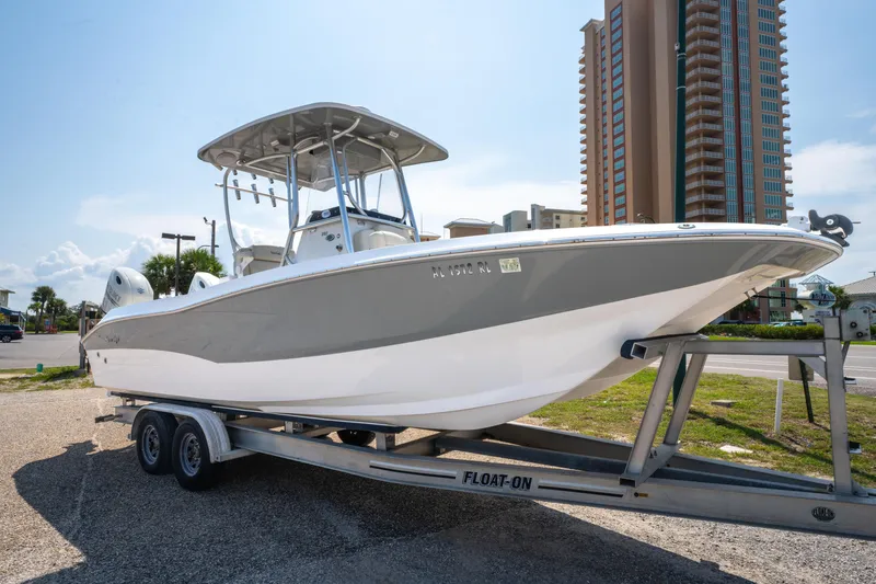 Slide: The Image of 2020 Sea Cat 26 Hybrid boat on trailer, urban background, sunny day. - 32