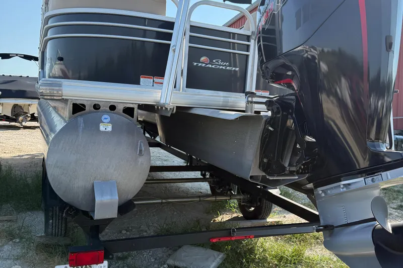 Slide: The Image of 2021 Sun Tracker Party Barge 22 DLX pontoon boat with motor, on trailer. - 8