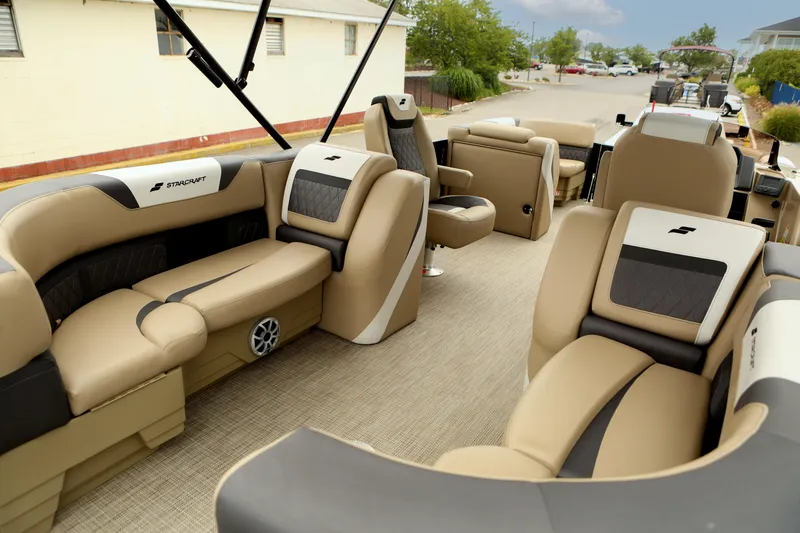 Slide: The Image of Luxurious interior of 2026 Starcraft SLS 3 boat with beige seating and modern design. - 10