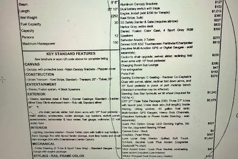 Slide: The Image of Sweetwater 2286 SFL 2020 boat specifications and features list, including canvas and entertainment options. - 12