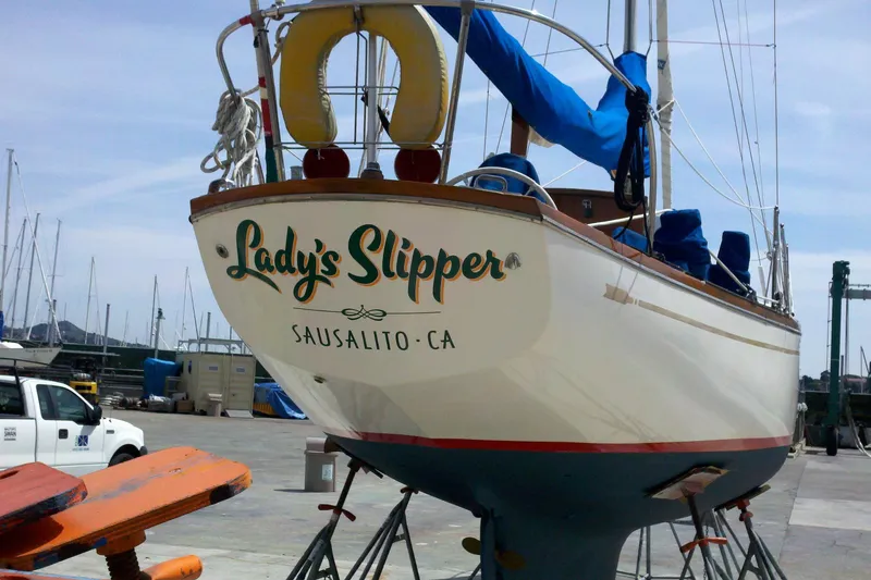 Slide: The Image of 1965 Pearson Vanguard sailboat "Lady's Slipper" docked in Sausalito, California marina. - 18