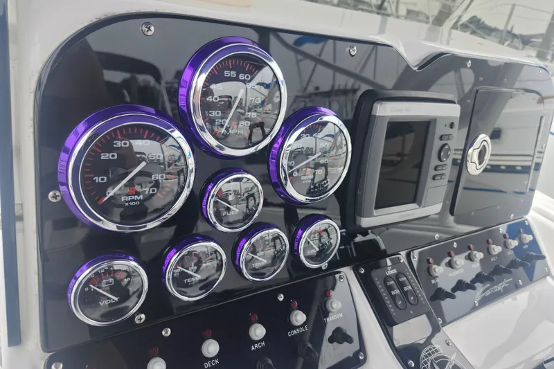 Slide: The Image of Dashboard of 2014 Concept 30 Cuddy boat with gauges and navigation system. - 31