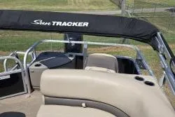 Slide: The Image of 2021 Sun Tracker Bass Buggy 18 DLX pontoon boat with canopy and seating. - 10