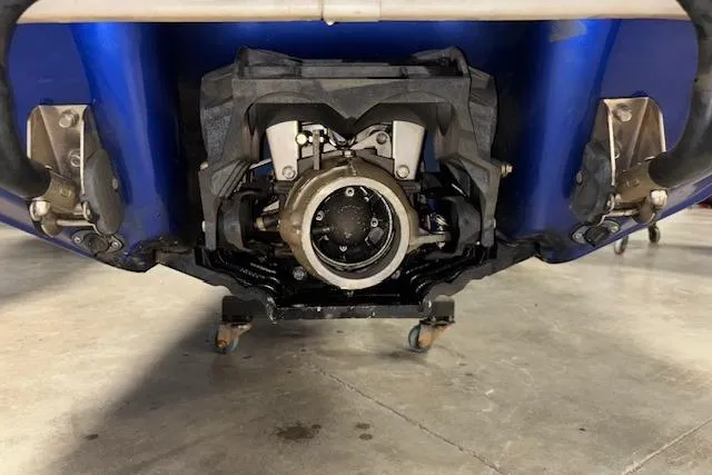 Slide: The Image of 2018 Yamaha WaveRunner GP1800 jet propulsion system, close-up view in a garage setting. - 13