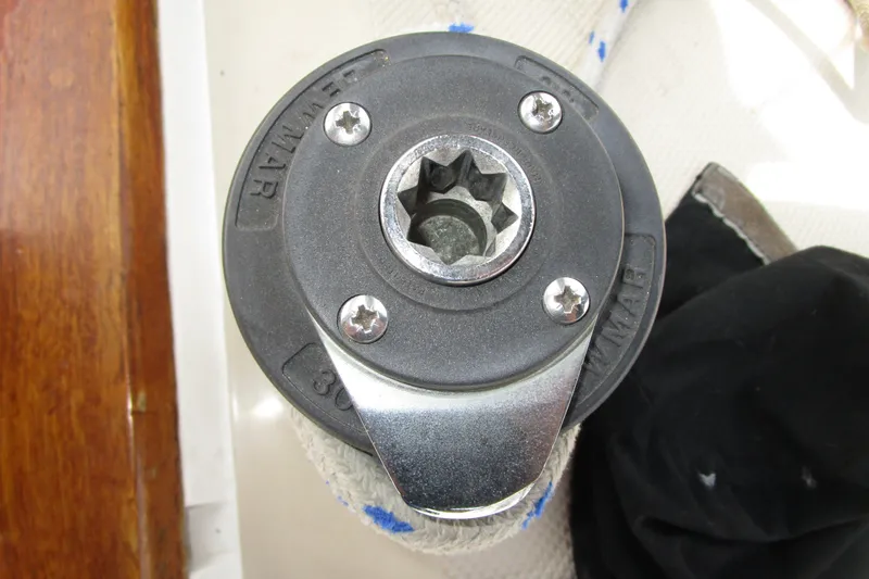 Slide: The Image of Close-up of a winch on a 1989 Catalina 36 sailboat deck. - 29