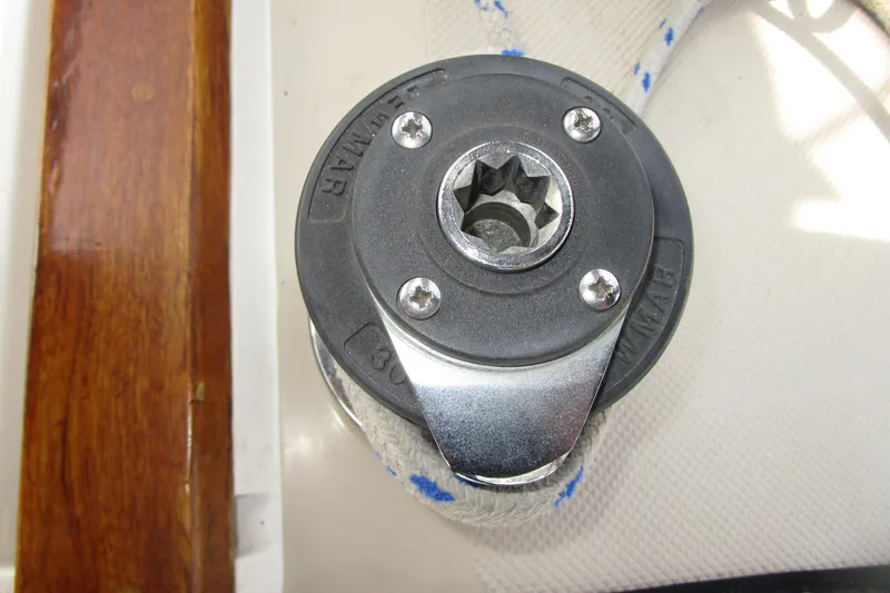 Slide: The Image of Close-up of a winch on a 1989 Catalina 36 sailboat deck. - 31