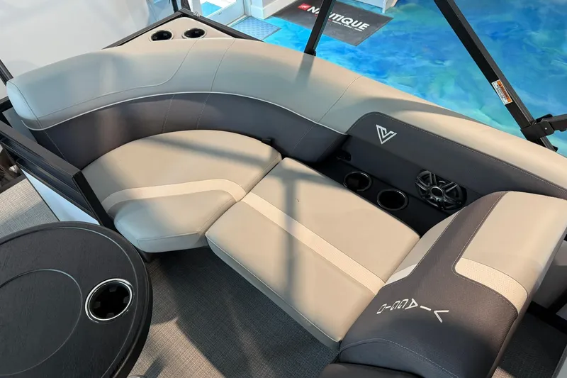 Slide: The Image of Luxurious seating in 2026 Viaggio Lago X-U boat with cup holders and speaker system. - 12