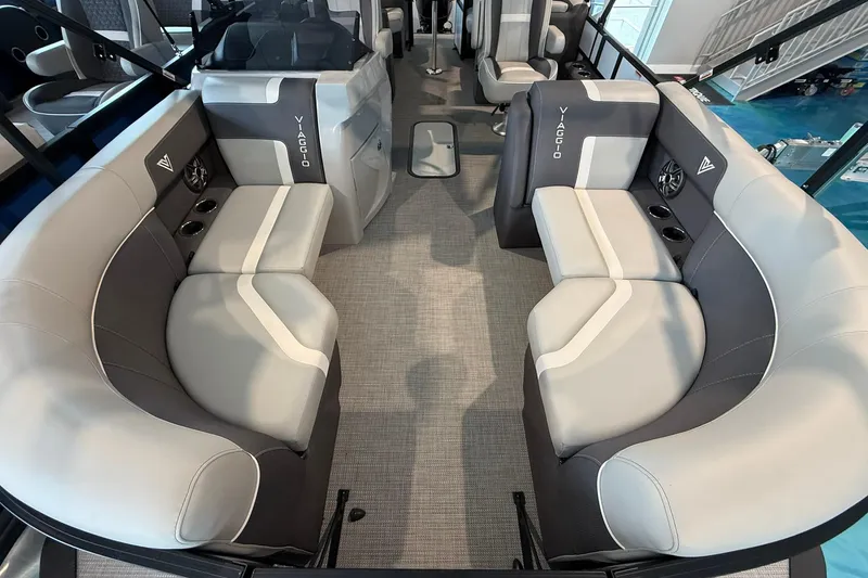 Slide: The Image of Interior of 2026 Viaggio Lago X-U boat with modern seating and sleek design. - 4