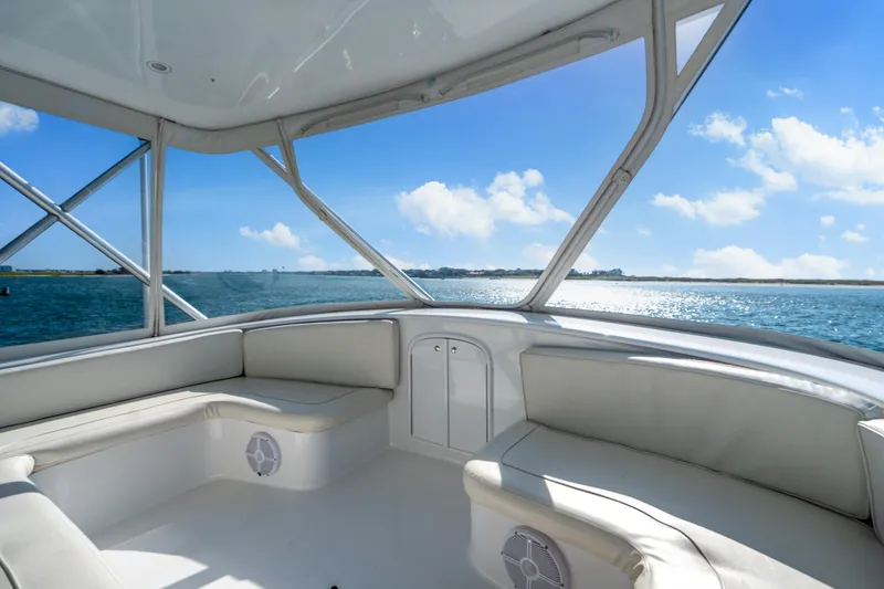 Slide: The Image of Luxurious interior of 2004 Sculley Custom Carolina 58' Sportfish yacht with ocean view. - 20