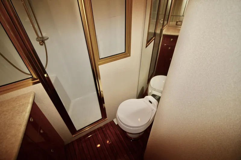 Slide: The Image of Luxurious bathroom in 2004 Sculley Custom Carolina 58' Sportfish yacht. - 50