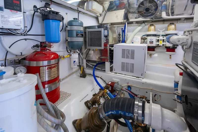 Slide: The Image of Engine room of 2004 Sculley Custom Carolina 58' Sportfish with fire suppression system. - 61