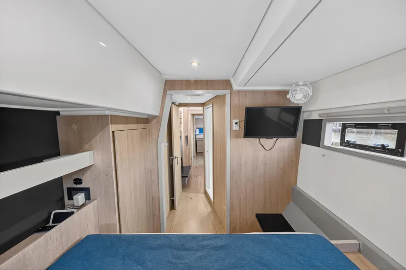 Slide: The Image of 2018 Leopard 51 Powercat interior cabin with modern amenities and sleek design. - 100