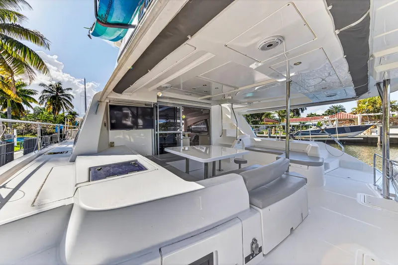 Slide: The Image of 2018 Leopard 51 Powercat yacht interior with spacious seating and modern design. - 30