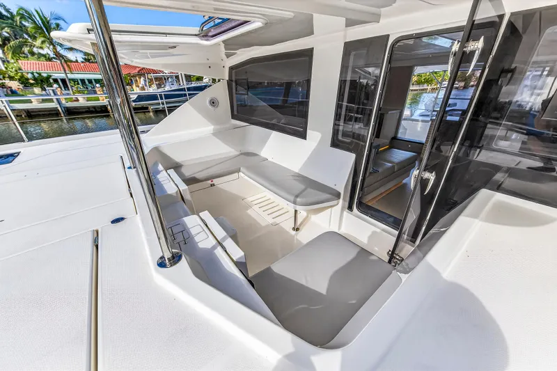 Slide: The Image of 2018 Leopard 51 Powercat yacht with spacious seating area and modern interior design. - 55