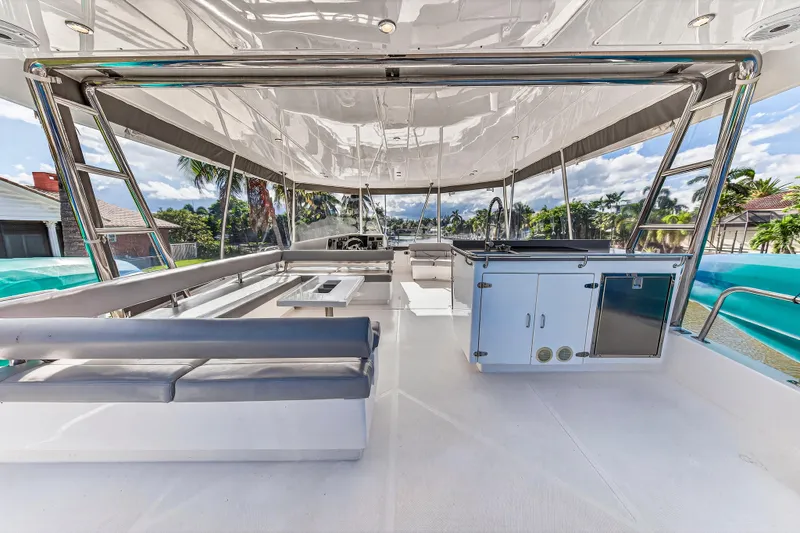 Slide: The Image of 2018 Leopard 51 Powercat yacht interior with spacious seating and modern amenities. - 66