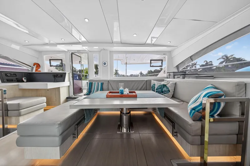 Slide: The Image of Luxurious interior of 2018 Leopard 51 Powercat yacht with modern seating and decor. - 67