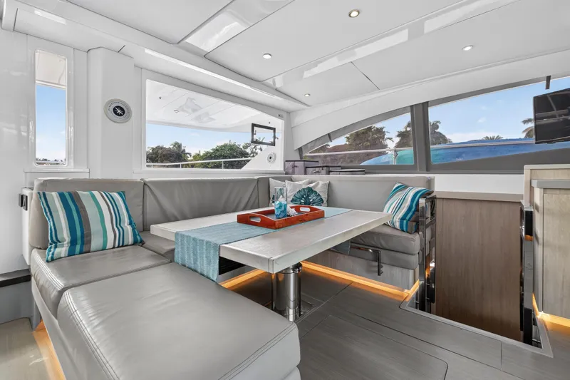 Slide: The Image of Luxurious interior of 2018 Leopard 51 Powercat with modern seating and stylish decor. - 68