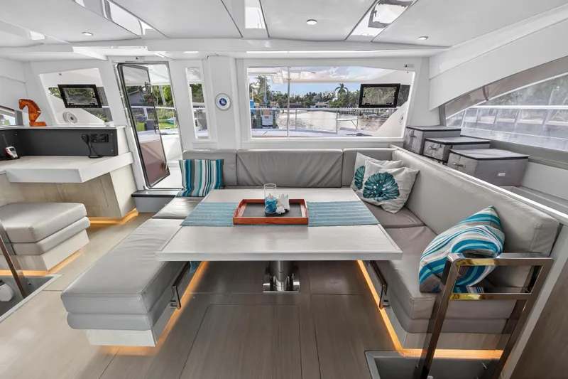 Slide: The Image of Luxurious interior of 2018 Leopard 51 Powercat with modern seating and decor. - 70