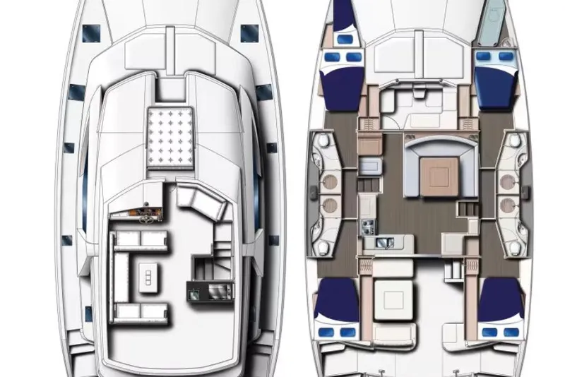 Slide: The Image of Floor plan of a 2018 Leopard 51 Powercat yacht, showcasing interior and deck layout. - 8