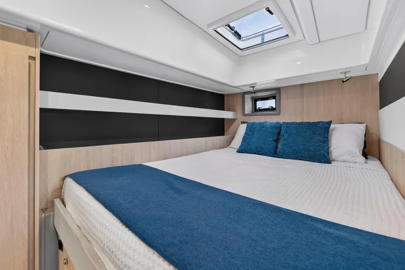Slide: The Image of Interior cabin of 2018 Leopard 51 Powercat with bed and skylight. - 89