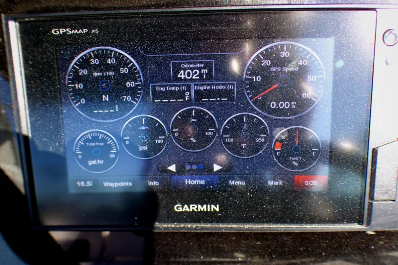 Slide: The Image of Garmin GPS display on 2018 Chaparral 267 SSX showing speed, odometer, and engine metrics. - 13