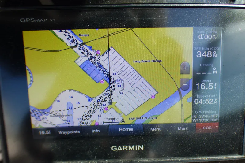 Slide: The Image of Garmin GPS display showing Long Beach Marina map on Chaparral 267 SSX, 2018 model. - 15