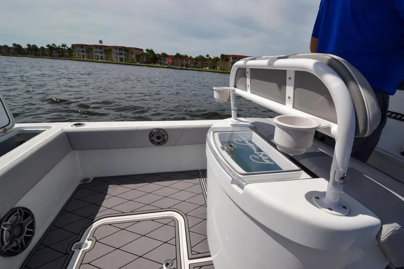 Slide: The Image of 2020 Canyon Bay 28h boat interior with seating and water view. - 44