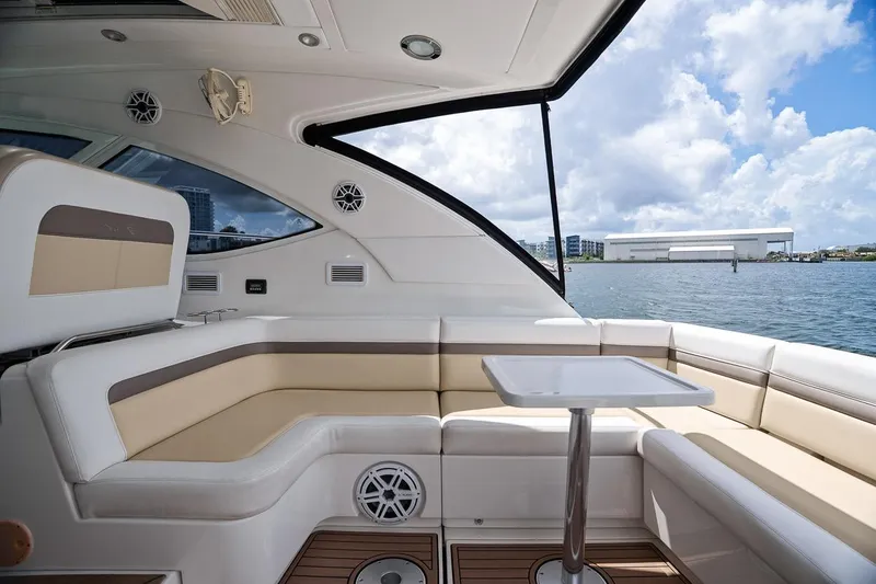 Slide: The Image of Luxurious interior of 2012 Sea Ray 470 Sundancer yacht with waterfront view. - 47