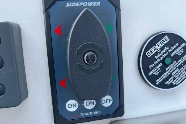 Slide: The Image of SidePower thruster control panel on 2005 Meridian 368 Motoryacht, with Sea-Fire extinguisher indicator. - 21