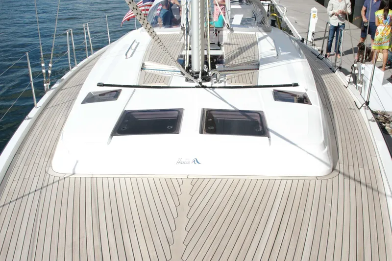 Slide: The Image of 2014 Hanse Yachts 445 sailboat deck with sleek design and modern features. - 13