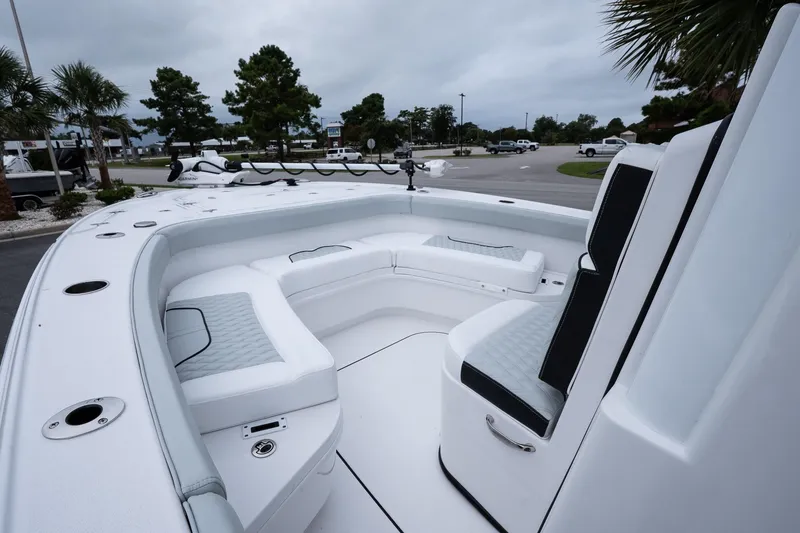 Slide: The Image of 2026 Blackfin 262 HB boat interior with white seating and modern design. - 40
