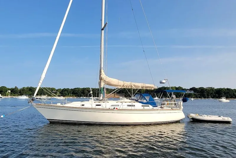 Slide: The Image of Sailboat Pearson 39-2, 1987 model with 2016 Beta engine, anchored on calm water. - 22
