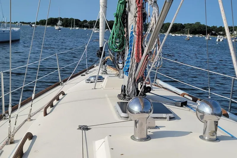 Slide: The Image of Sailboat deck view, Pearson 39-2, 1987 model with 2016 Beta engine, on calm waters. - 32