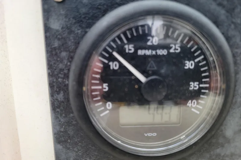Slide: The Image of Close-up of a tachometer displaying RPM for a Pearson 39-2 Beta engine, 2016 model. - 38