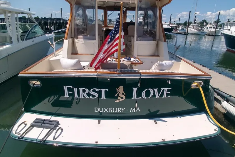 Slide: The Image of 2008 Legacy Yachts 32 named "First Love" docked in Duxbury, MA marina. - 10