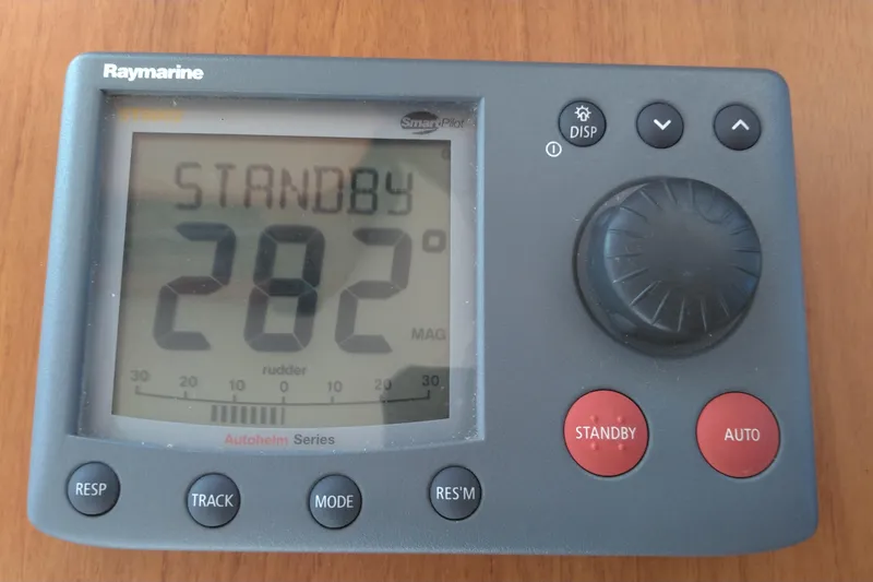 Slide: The Image of Raymarine autopilot display on 2008 Legacy Yachts 32, showing 282 degrees in standby mode. - 39