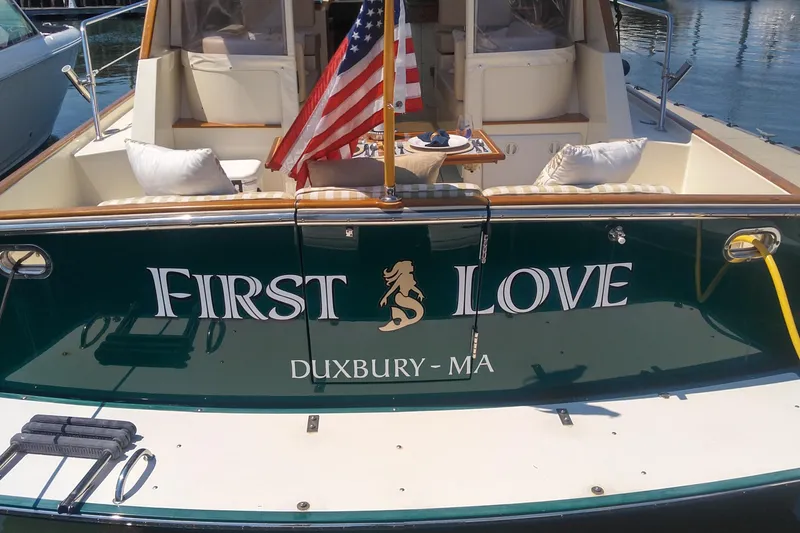Slide: The Image of 2008 Legacy Yachts 32 named "First Love" docked in Duxbury, MA. - 9