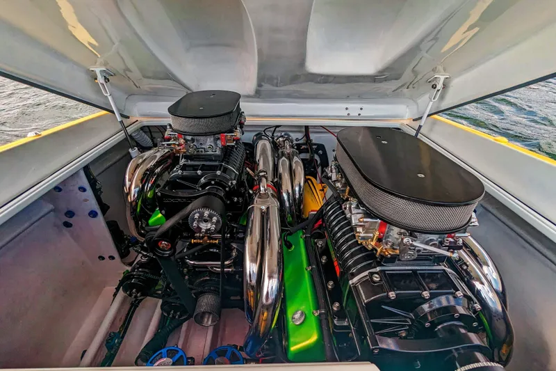 Slide: The Image of 1999 Outerlimits 37 Stiletto engine compartment with dual high-performance engines. - 17